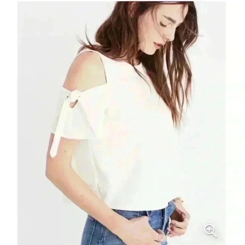Madewell Size XS Ivory Cold Shoulder Top
